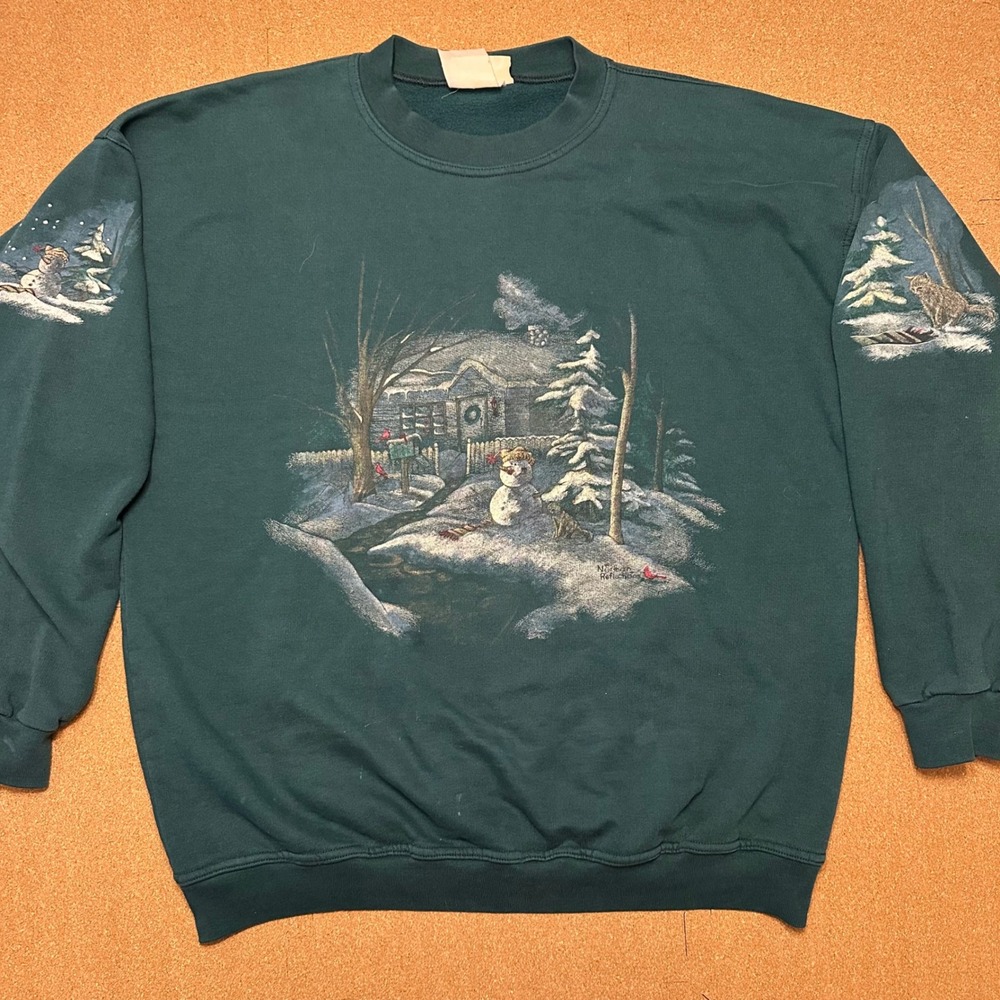 Northern Reflections Sweatshirt Womens XL Green Vintage Winter Snowman Graphic